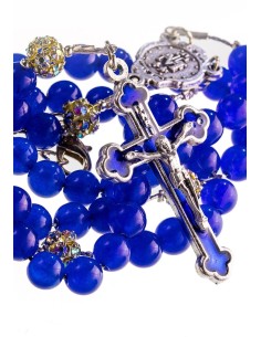 Blue Agate and Strass - Enamelled Crucifix Necklace Blue Agate and Strass - Enamelled Crucifix Necklace
