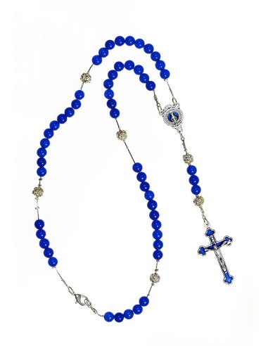 Blue Agate and Strass - Enamelled Crucifix Necklace