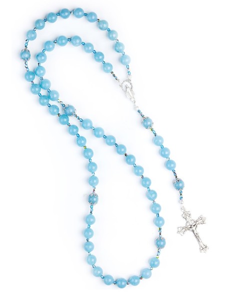 Pure Sky Blu Angelite Rosary with ancient Sterling Silver Crucifix