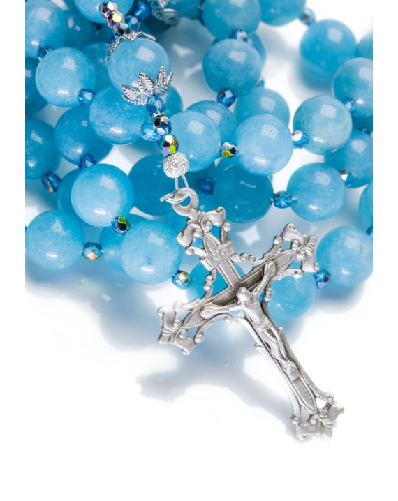 Pure Sky Blu Angelite Rosary with ancient Sterling Silver Crucifix
