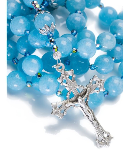 Pure Sky Blu Angelite Rosary with ancient Sterling Silver Crucifix Pure Sky Blu Angelite Rosary with ancient Sterling Silver Crucifix