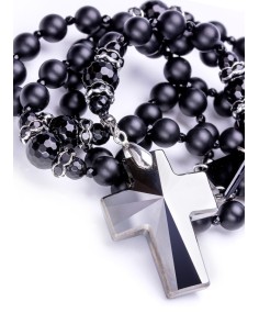 Total Black matte Onyx, Faceted Glossy Onyx, strass rings, Swarovski Crucifix Total Black matte Onyx, Faceted Glossy Onyx, strass rings, Swarovski Crucifix