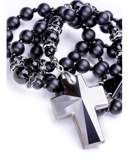 Total Black matte Onyx, Faceted Glossy Onyx, strass rings, Swarovski Crucifix Total Black matte Onyx, Faceted Glossy Onyx, strass rings, Swarovski Crucifix