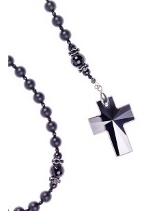 Total Black matte Onyx, Faceted Glossy Onyx, strass rings, Swarovski Crucifix Total Black matte Onyx, Faceted Glossy Onyx, strass rings, Swarovski Crucifix