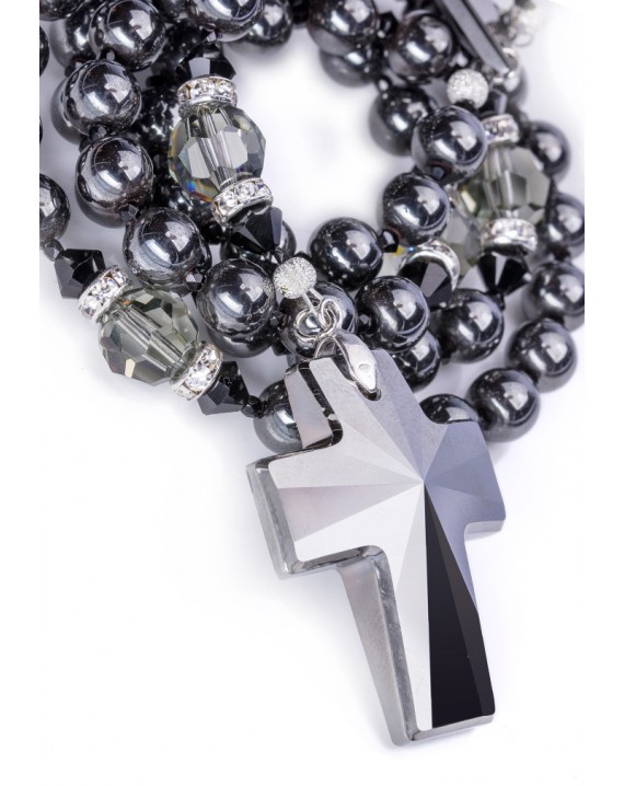 Swarovski Jet Black beads and Crucifix, Hematite and Black Crystals.