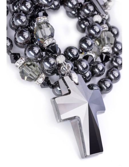 Swarovski Jet Black beads and Crucifix, Hematite and Black Crystals.