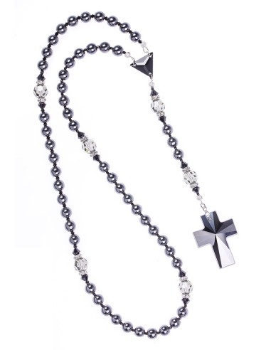 Swarovski Jet Black beads and Crucifix, Hematite and Black Crystals.