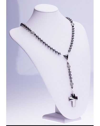 Swarovski Jet Black beads and Crucifix, Hematite and Black Crystals.