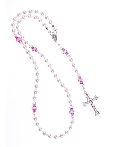 Freshwater Pearls, Pink Swarovski Crystals, Strass rings. Sterling Silver.