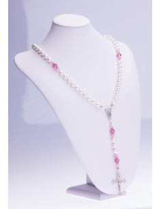 Freshwater Pearls, Pink Swarovski Crystals, Strass rings. Sterling Silver.