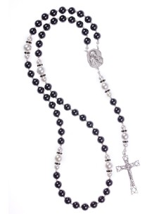 Black Onyx, Freshwater White Pearls, Sterling Silver 925 precious Crucifix and Center