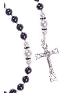 Black Onyx, Freshwater White Pearls, Sterling Silver 925 precious Crucifix and Center Black Onyx, Freshwater White Pearls, Sterling Silver 925 precious Crucifix and Center