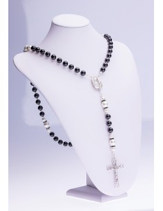 Black Onyx, Freshwater White Pearls, Sterling Silver 925 precious Crucifix and Center