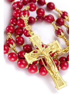 Red Pearls 6mm and Gold Rosary Red Pearls 6mm and Gold Rosary