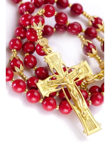 Red Pearls 6mm and Gold Rosary