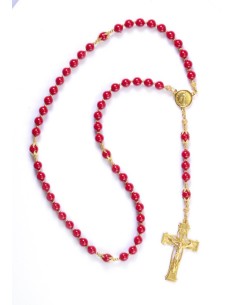 Red Pearls 6mm and Gold Rosary Red Pearls 6mm and Gold Rosary