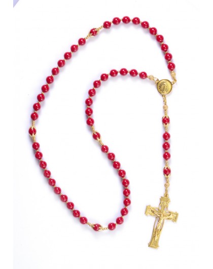 Red Pearls 6mm and Gold Rosary
