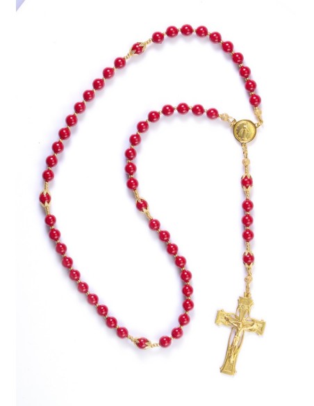 Red Pearls 6mm and Gold Rosary Red Pearls 6mm and Gold Rosary