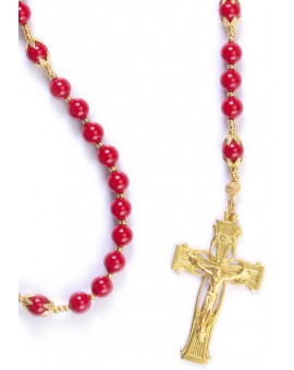 Red Pearls 6mm and Gold Rosary