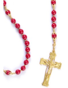 Red Pearls 6mm and Gold Rosary