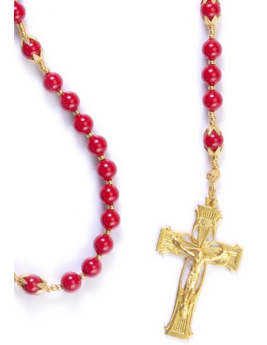 Red Pearls 6mm and Gold Rosary