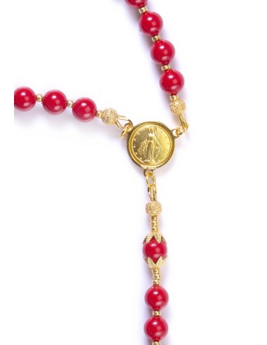 Red Pearls 6mm and Gold Rosary