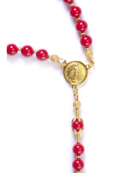 Red Pearls 6mm and Gold Rosary Red Pearls 6mm and Gold Rosary