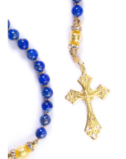 Navy Blue Lapislazuli and Gold Rosary