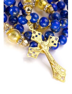 Navy Blue Lapislazuli and Gold Rosary