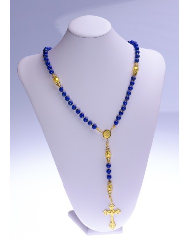 Navy Blue Lapislazuli and Gold Rosary