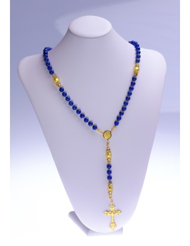 Navy Blue Lapislazuli and Gold Rosary