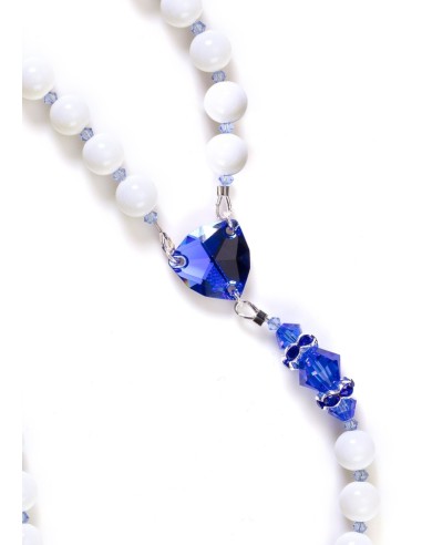 Sapphire Swarovski Crystals and White Shell Rosary