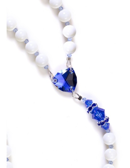 Sapphire Swarovski Crystals and White Shell Rosary  Sapphire Swarovski Crystals and White Shell Rosary