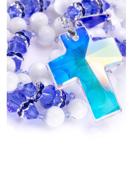 Sapphire Swarovski Crystals and White Shell Rosary  Sapphire Swarovski Crystals and White Shell Rosary