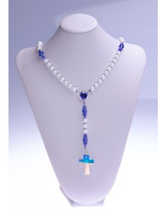 Sapphire Swarovski Crystals and White Shell Rosary Sapphire Swarovski Crystals and White Shell Rosary
