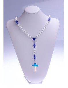  Sapphire Swarovski Crystals and White Shell Rosary