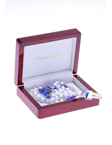 Sapphire Swarovski Crystals and White Shell Rosary