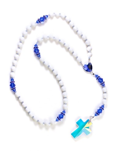 Sapphire Swarovski Crystals and White Shell Rosary