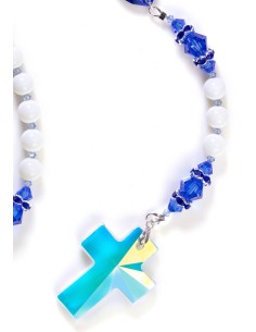  Sapphire Swarovski Crystals and White Shell Rosary