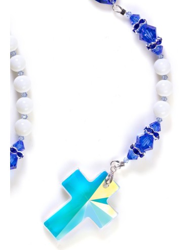  Sapphire Swarovski Crystals and White Shell Rosary