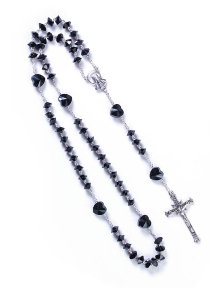 Black Crystal hearts Rosary - Sterling Silver Black Crystal hearts Rosary - Sterling Silver