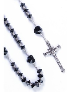 Black Crystal hearts Rosary - Sterling Silver