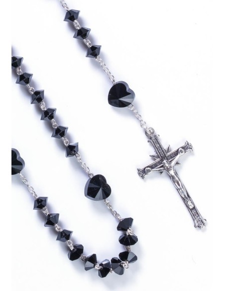 Black Crystal hearts Rosary - Sterling Silver Black Crystal hearts Rosary - Sterling Silver