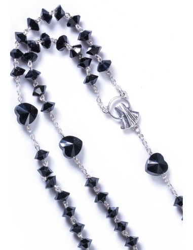 Black Crystal hearts Rosary - Sterling Silver