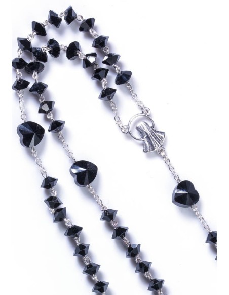Black Crystal hearts Rosary - Sterling Silver Black Crystal hearts Rosary - Sterling Silver