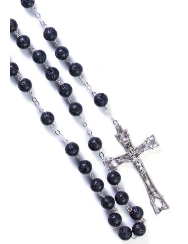 Lava Black Rosary - Sterling Silver