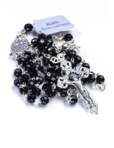 Black Faceted Agate Rosary Necklace Black Faceted Agate Rosary Necklace