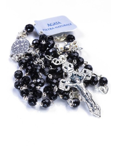 Black Faceted Agate Rosary Necklace