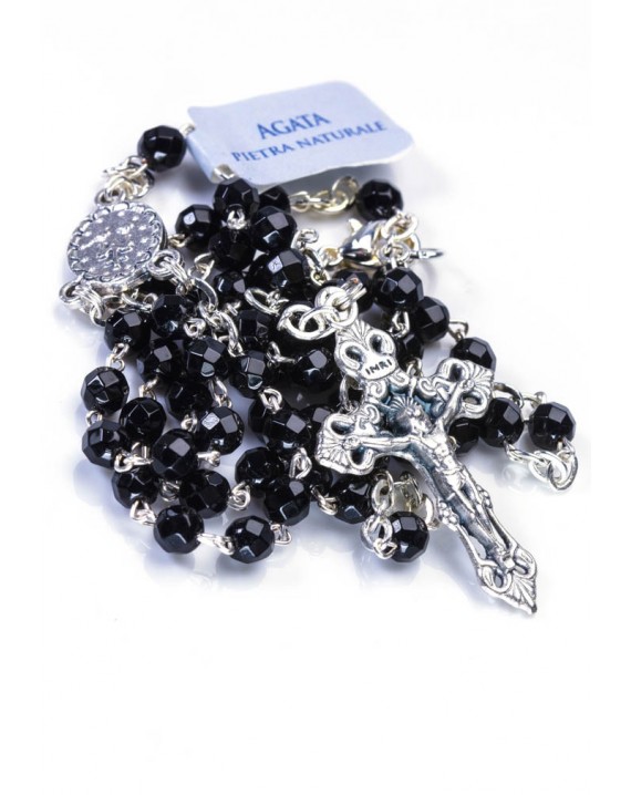 Black Faceted Agate Rosary Necklace