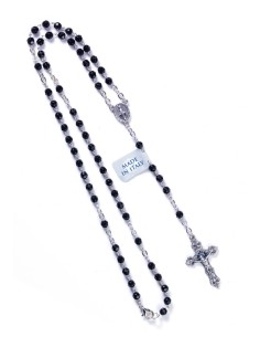 Black Faceted Agate Rosary Necklace Black Faceted Agate Rosary Necklace